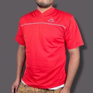 VTG 90s 00s Kappa red Soccer Jersey Size M Vneck Navy Blue Futbol Sportswear
